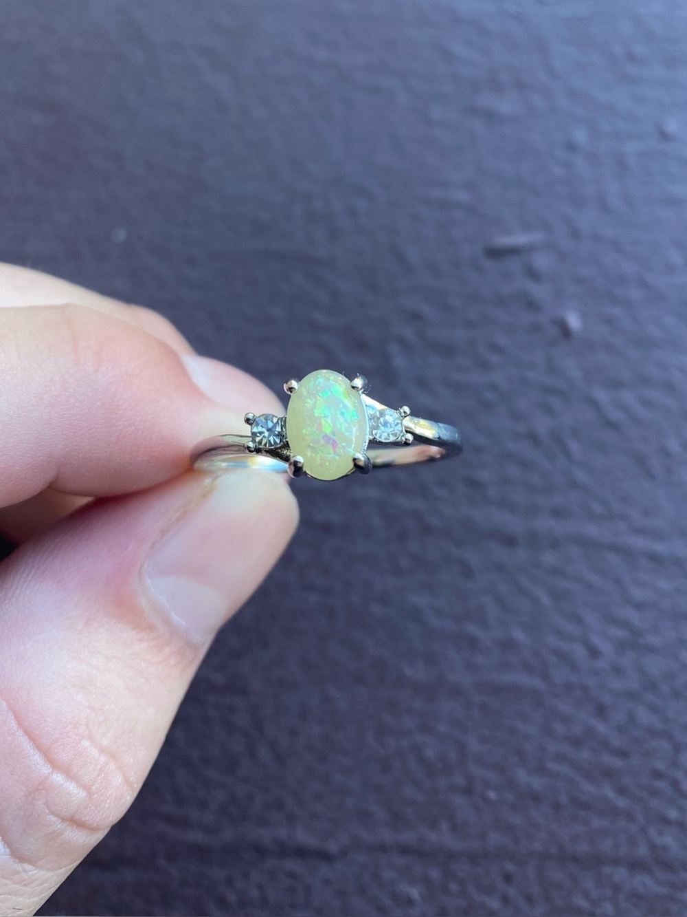 Stainless Steel w/ a Lab-Created Opal & Cubic Zirconium Stones Ring Size 10.5